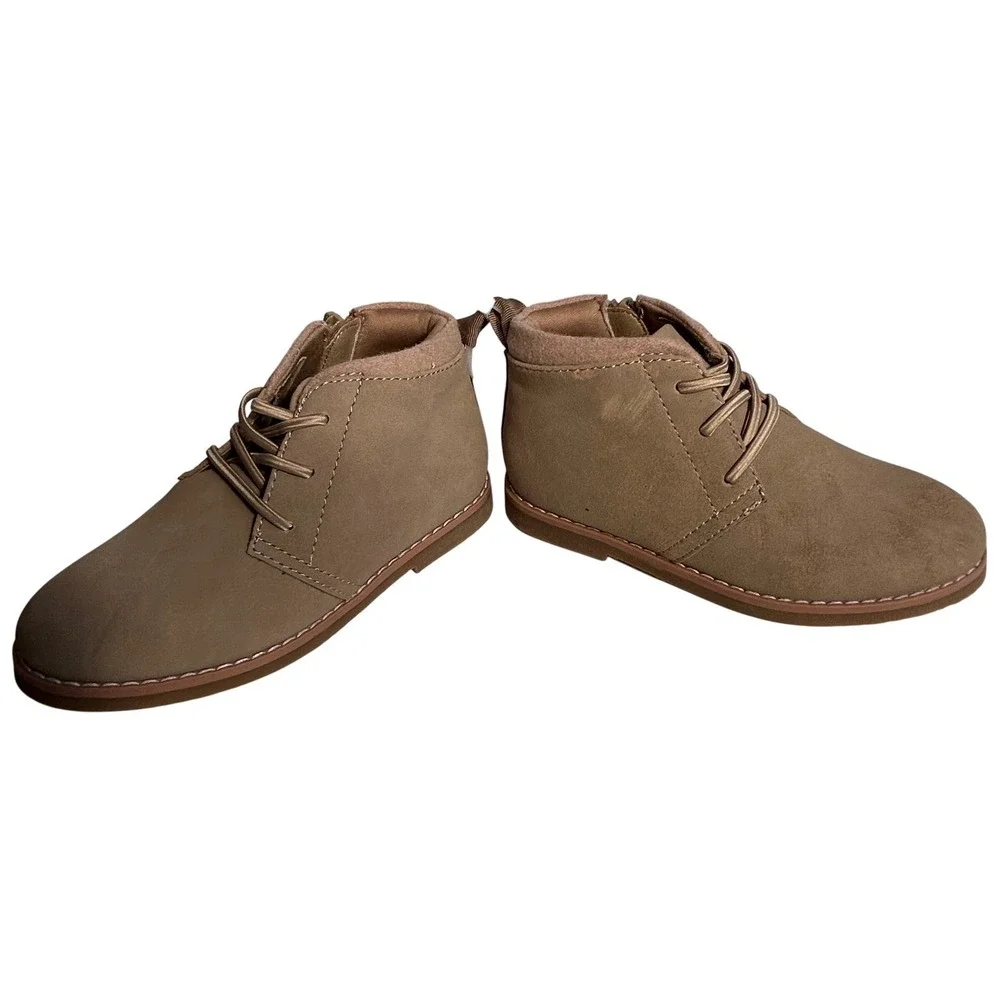 Nordstrom Kids Tan‎ Suede Lace Up Zipper Ankle Boots Chukka Style Size 11M